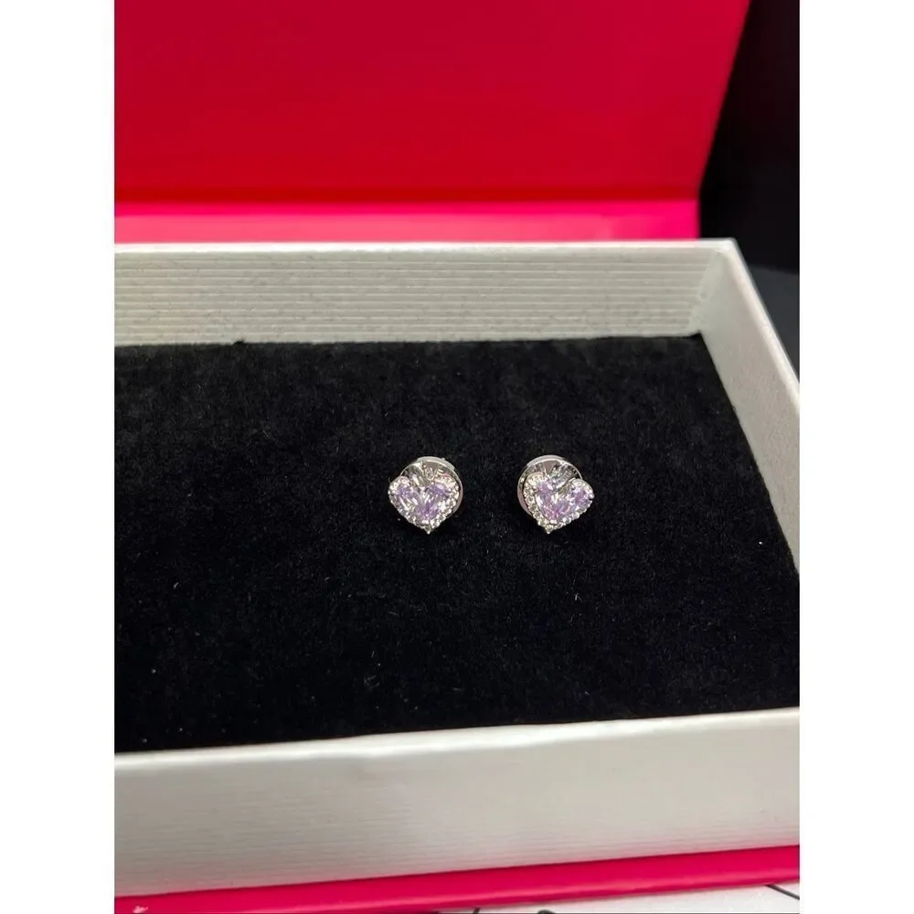 NIB! Helirose Lavender Purple Silver Tone Heart Shaped Stud Earring Gift Box
